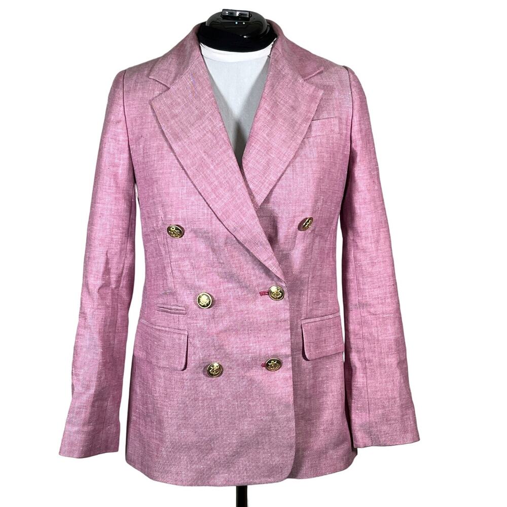 NEW J Crew Bristol Blazer Linen Blend Pink Raspberry Size 00